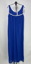 Womens Nylon Nightgown Size 32 34 Sleeveless White Trim Royal Blue USA Vintage