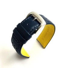 Blue Yellow Sporty Curved End Leather Replacement Watch Band Strap 1546