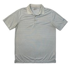 Nike Polo Shirt Mens M Medium White Victory Stripe Golf Tour Performance READ