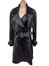 Womens Give By George Davies Size Iv Uk 14 Black Shiny Fine Corduroy Coat Jacket