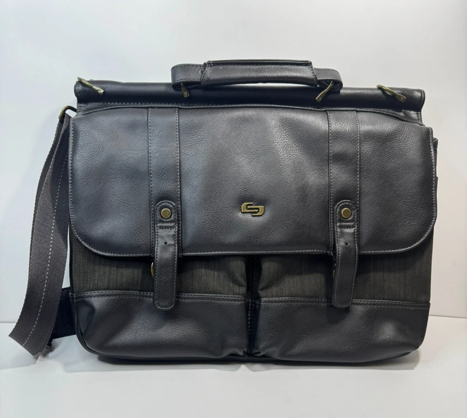 SOLO Thompson 15.6 Inch Leather Briefcase with Padded Laptop Compartment - Image 4 of 4