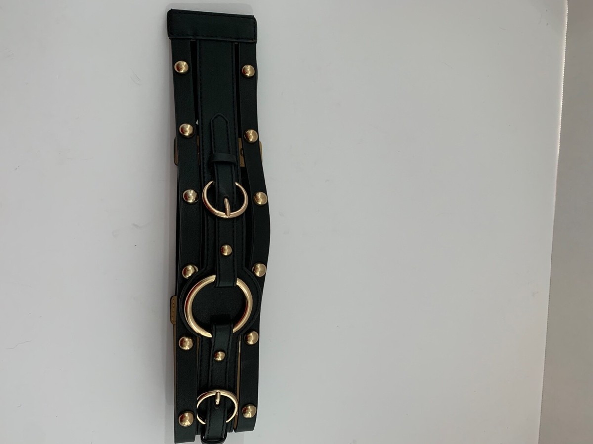 BCBGeneration WAIST BELT QUILTED FAUX LEATHER BLACK ELASTIC GOLD BUCKLE SIZE M/L Wide Belts for Women Fashion Elastic Belt for Dresses  main image 4