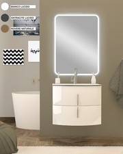 Mobile bagno curvo Sospeso cm 70 con due cassetti e Lavabo in vetro