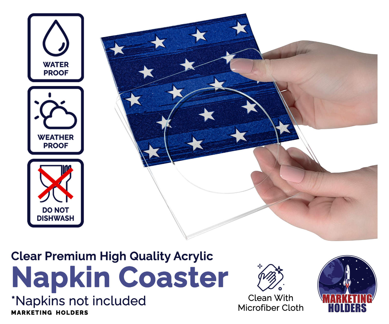 Coasters That Hold Cocktail Napkins Crystal Clear Acrylic Pack of 4