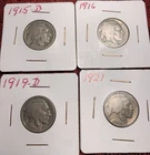 Lot of (4) 1915D 16P 19D 1921 Early Date Buffalo Nickels. Old Private Collection