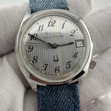 BULOVA ACCUTRON STAINLESS STEEL 34mm TUNING FORK MEN's WATCH N6 - WORKS