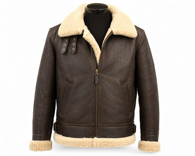 Mens B3 RAF Aviator Real Shearling Sheepskin Bomber Leather Flight Jacket Brown