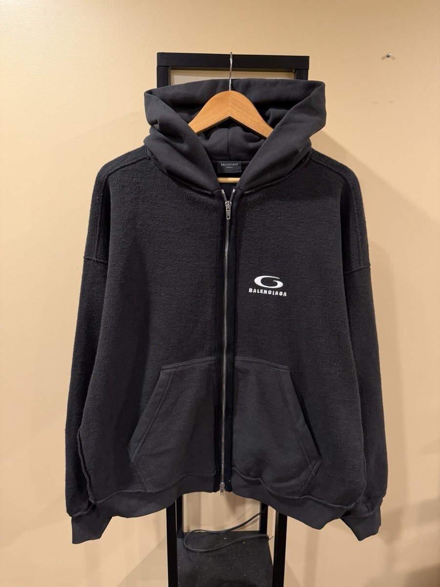 Balenciaga Loop Sports Icon Inside-Out Washed Black Hoodie | eBay