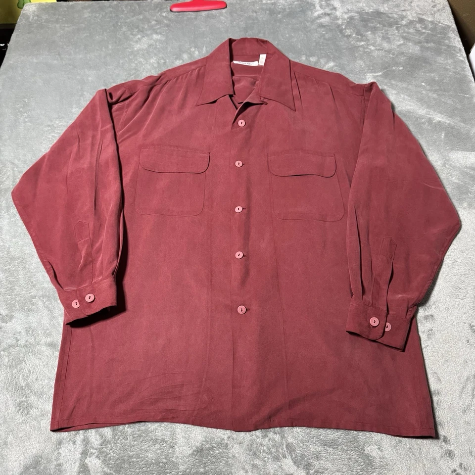 Equipment Shirt Men's Size Large Red 100% Slik Loop Collar Work Pocket Flaps VTG - Image 2 of 4