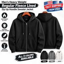 Men's Heavy Weight Regular Fleece Lined Zip Up Hoodie Sweater Jacket