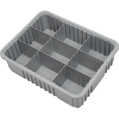 Plastic Dividable Grid Container 22-1/2''L x 17-1/2''W x 6''H Gray Lot of 3