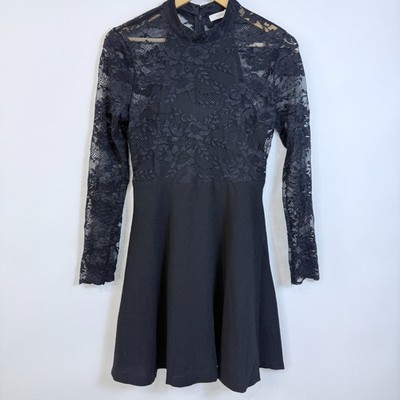 Lush Goth Vamp Cocktail Party Dress Medium Black Sheer Lace Back and Sleeves