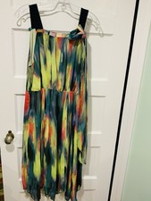 Simply Vera Wang Colorful Abstract Maxi Watercolor Spring Summer Women's Dress L