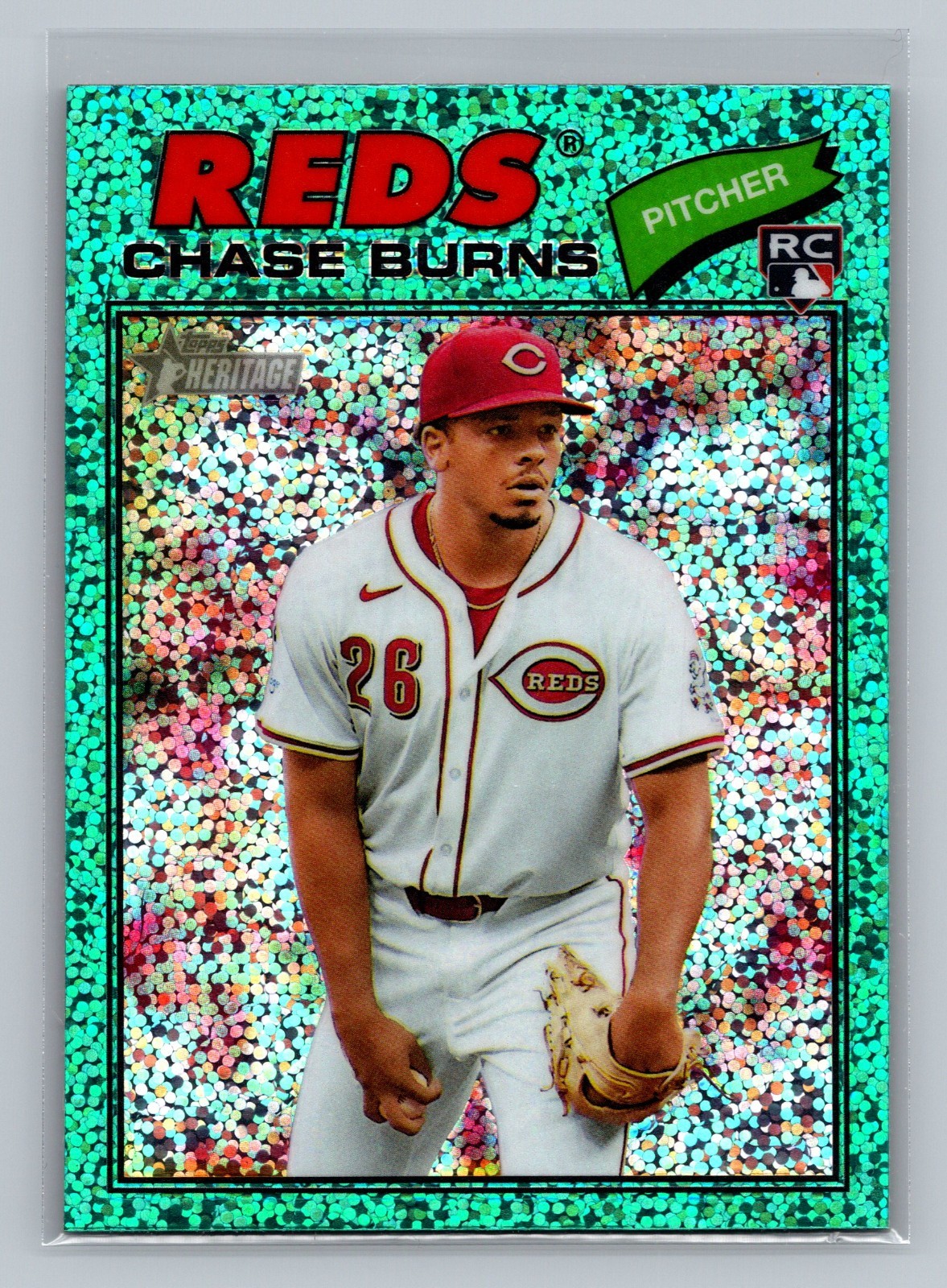 2026 Topps Heritage - Chase Burns #212 Chrome Aqua Sparkle Refractor (RC)
