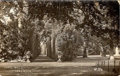 Hardwick Hall ''Long Walk'' Postcard c1930s Sepia Garden View Derbyshire