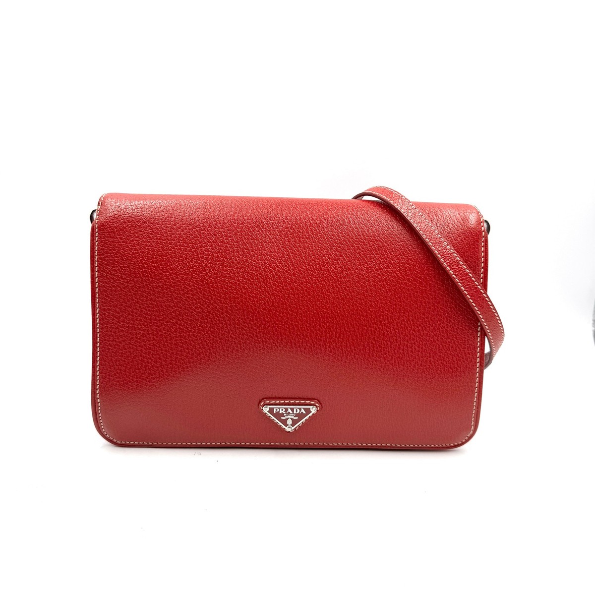 Pre-Owned Prada Cinghiale Flap Shoulder Bag in red leather | eBay