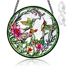 Stained Glass Window Hanging Hummingbird Window Suncatcher 6 Inch Glass Panel...