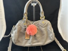 Marc by Marc Jacobs Q baby Gray Leather Satchel Crossbody w Custom Keychain