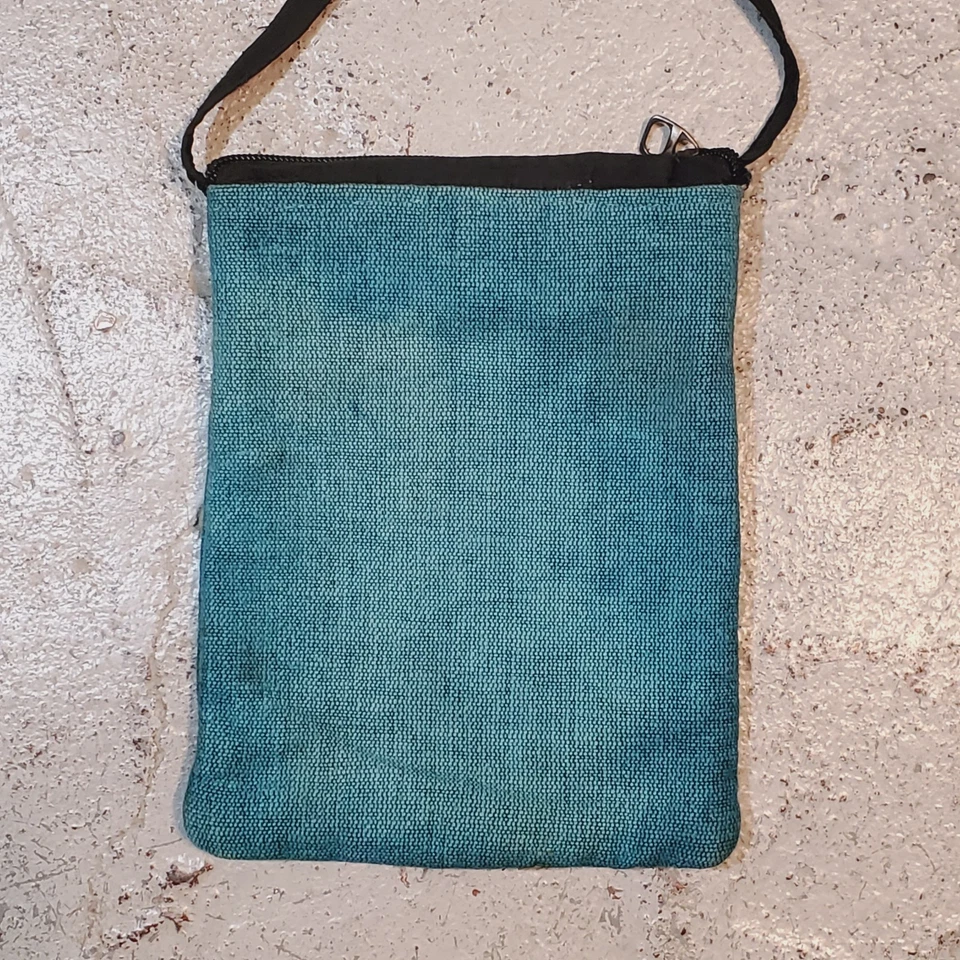 Lei Lotus Boho Embroidered 8" Crossbody Bag Embroidered Floral Blue Nepal Cotton - Image 2 of 4