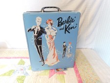 Vintage 1963 Large BARBIE And KEN 2 Doll Carrying Case Trunk BLUE TLC