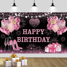 YinQin 180x120 cm Pink Golden Happy Birthday Backdrops Cloth 71x47 inch Bday ...