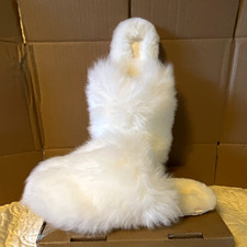 UGG Women  s White Shearling Fur Slide Slippers US size 10. Real fur from lamb.