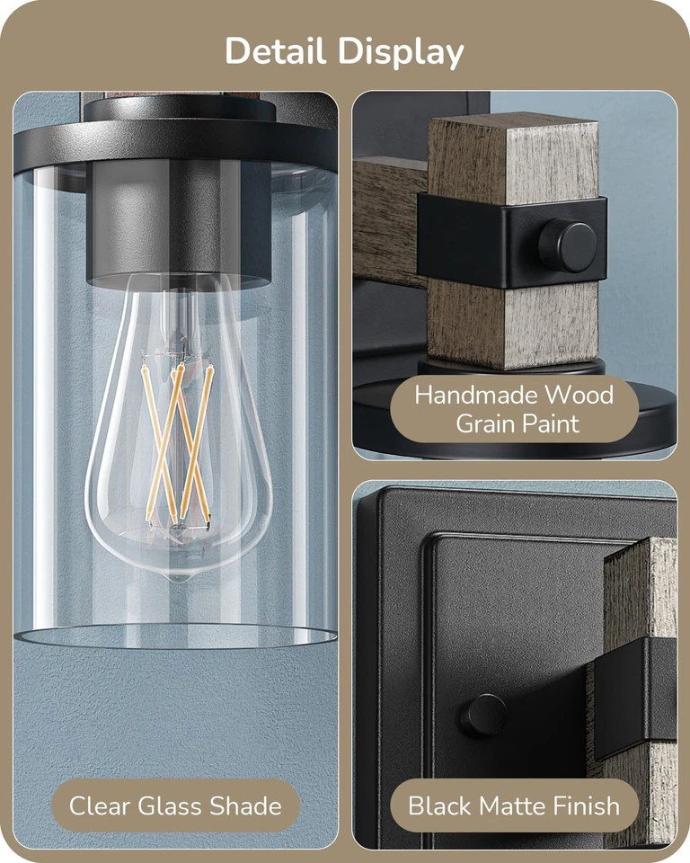 Juego de 2 Apliques de Pared, Luces de Tocador de Granja para Baño, Lámpara de Pared de 1 Luz... Foto 2 de 4