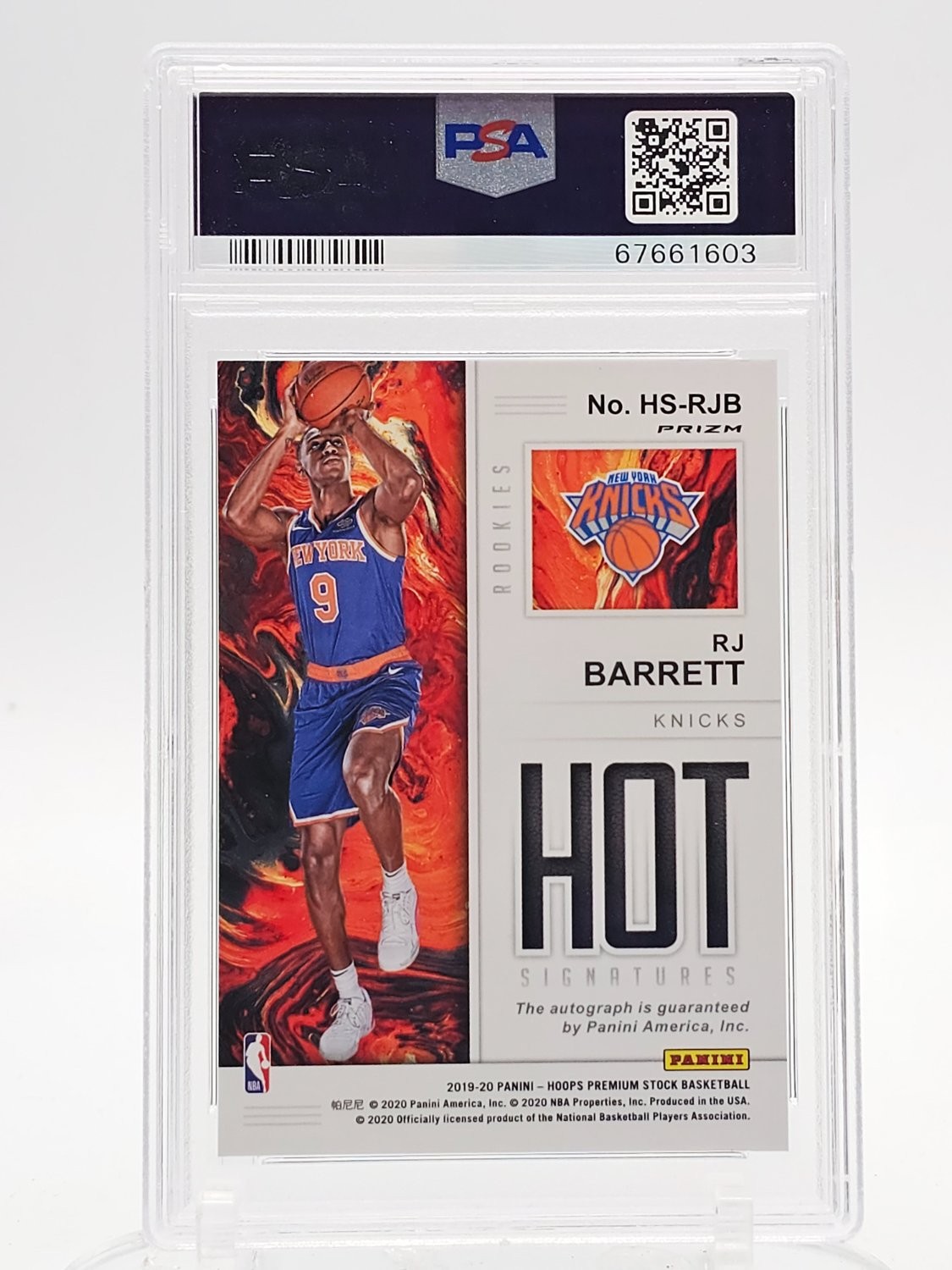 RJ BARRETT 2019-20 HOOPS PREMIUM STOCK HOT SIGNATURES ROOKIES AUTO PSA 9 Q8192 view 2