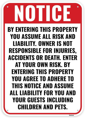 Enter At Own Risk Sign Aluminum Liability Warning Sign 14x10 Property & Business