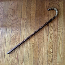 Vintage 1970s Classic Hardwood Walking Stick Cane Knotty Crook Handle 31"L x5"W