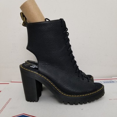 Dr. Martens Carmelita Boots Size 10 Black Aunt Sally Peppeled Leather Open Toe