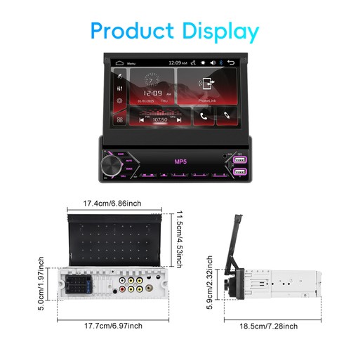 7" Autoradio Radio Single 1 DIN Flip Out Touchscreen MP5 Player USB Bluetooth - Bild 17 von 22