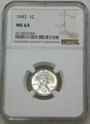 1943 P Lincoln Steel Cent NGC MS64 Very Bright Luster PQ New Holder #E336
