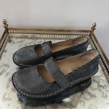 Alegria by PG Lite Mary Jane Shoes Womens Size 5 Black Silver Leather FEL-347