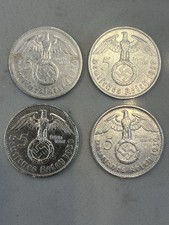 Lotto di (4) WWII Nazista Terzo Reich Argento 5 Reichsmark 1936, 1937, 1938, 1939