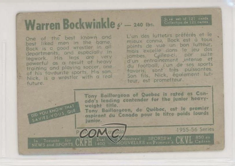 1955-56 Parkhurst Wrestling Warren Bockwinkle #21 - Image 2 of 2