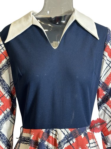 Vintage 70s Sears Dress Women Size 12 Red White Blue Plaid UNION MADE USA - Picture 3 of 17