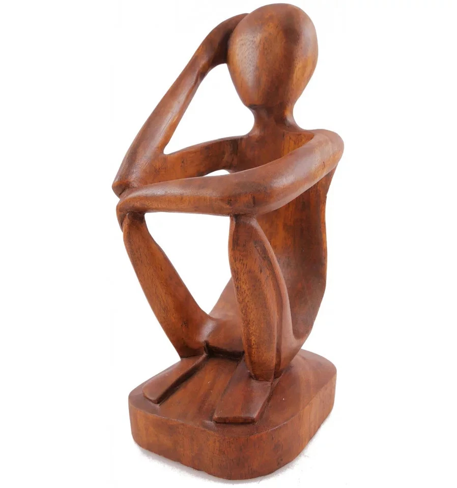 Porte-bouteille << Penseur >> 30cm en bois sculpté - Photo 1/4