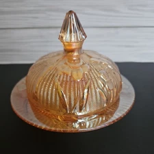 Jeanette Iris & Herringbone Carnival Marigold Glass Round Butter dish