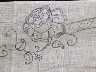 Vintage Antique Hand Embroidery Pattern on Cloth Floral Lady to Trace 20s Era