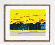 Redmond Night Poster – Abstract Falling Leaves Wall Art | Minimalist Decor