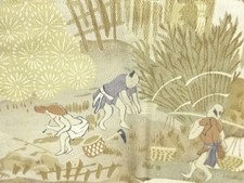 7752986: JAPANESE KIMONO / ANTIQUE MENS HAORI / FUSHI TSUMUGI / SCENERY LINING 