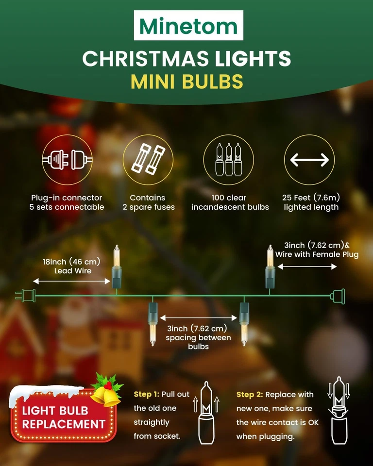 Clear Christmas String Lights 100 Count 25 Feet Incandescent Bulb Mini Lights fo - Image 2 of 4