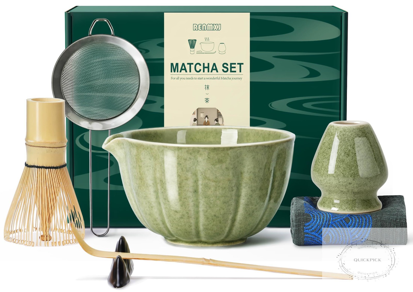 Matcha Whisk Set,7 PCS Ceramic Matcha Kit Includes Matcha Bowl with Spout Matcha