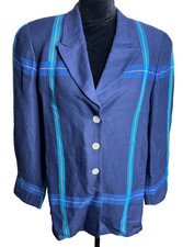 Vintage Liz claiborne collection striped linen rayon blazer navy blue petite 12