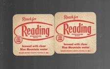 VINTAGE READING BEER COASTERS   2  Square Brewed with Clear Blue Mountain Water