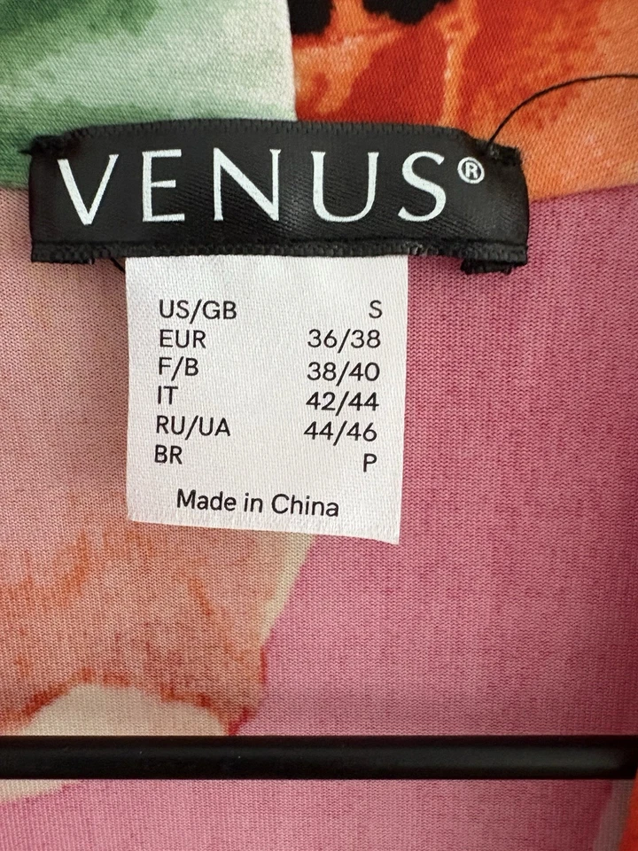 VENUS Maxi Dress Womens Small Pink Floral Long Slit Sleeves Rouching Vacation - Image 4 of 4