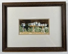 Maher Mailboxes Watercolor Gouache Painting Rural Scene Framed 13x10” Vtg Art