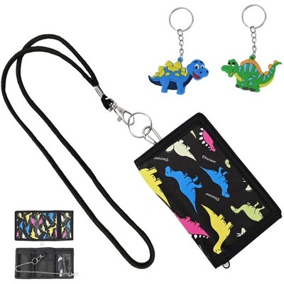 Kids Dinosaur Wallet, Foldable Coin Purse with Keychains, Spacious Storage