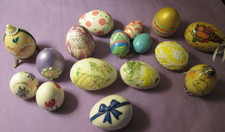 Easter Eggs Lot Of 16- Foam, Wood, Ceramic, Decoupage -Ornaments  Free Standing